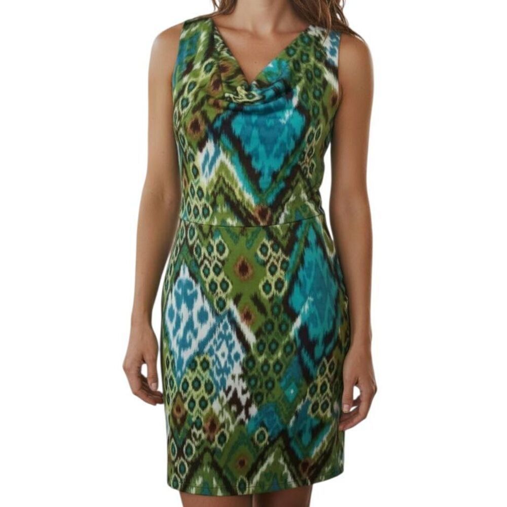 IZ BYER TURQUOISE & GREEN DRESS SZ.M EUC.